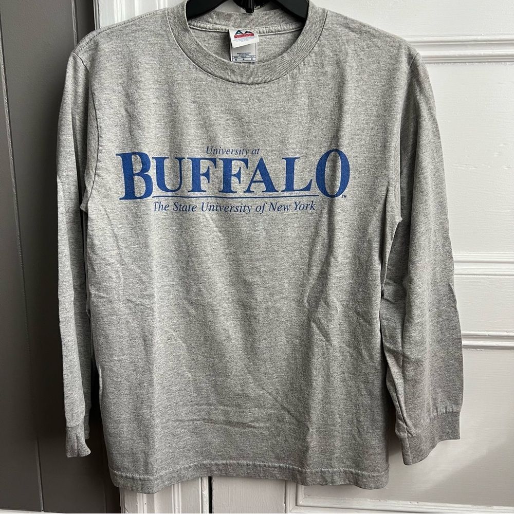 SUNY Buffalo Gray & Blue Cotton Crewneck Long-Sleeve T-Shirt S